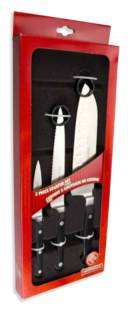 Mundial BP5000-3GE Santoku Hollow Edge, Utility Serrated and Paring Knives 3-Piece Starter Set Black 3.webp