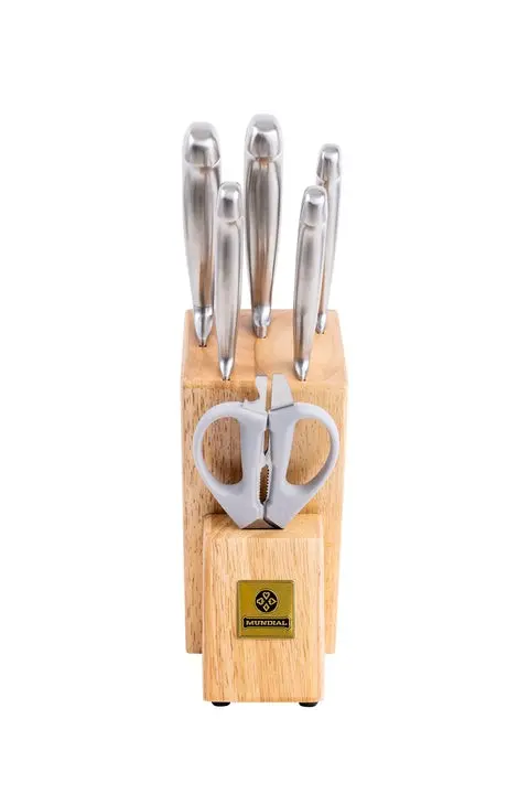 Mundial 4100-7 Knife Set With Wood Block Future Series 7-Piece Silver 1.webp
