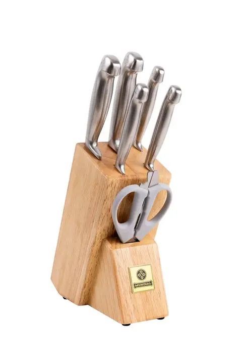 Mundial 4100-7 Knife Set With Wood Block Future Series 7-Piece Silver 2.webp