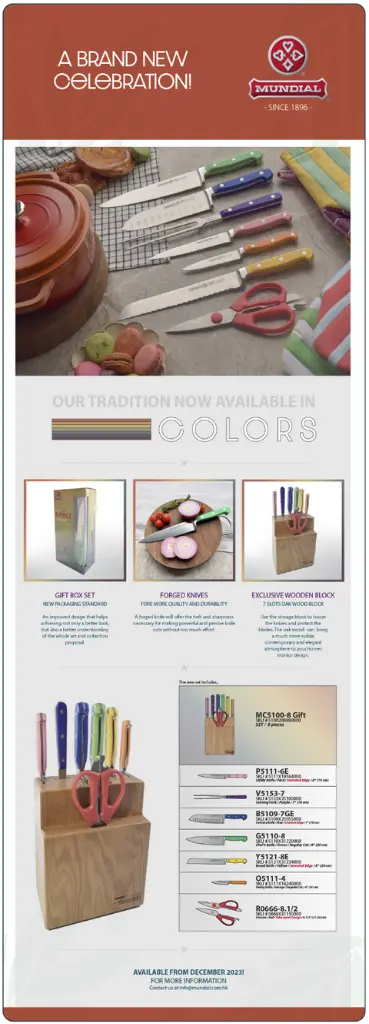 Mundial MC5100-8 Gift Knife Set With Wood Block Colors Series 8 Piece Full Tang Blade 8.webp