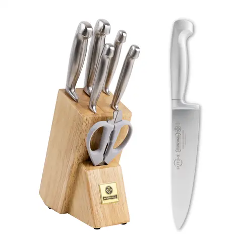 [4100-7] Mundial 4100-7 Knife Set With Wood Block Future Series 7-Piece Silver