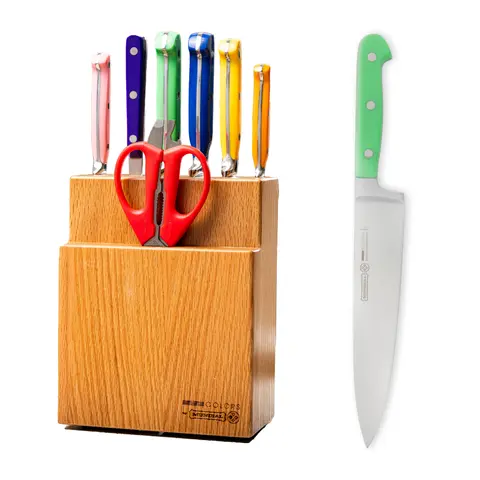 [5100-8] Mundial MC5100-8 Gift Knife Set With Wood Block Colors Series 8 Piece Full Tang Blade